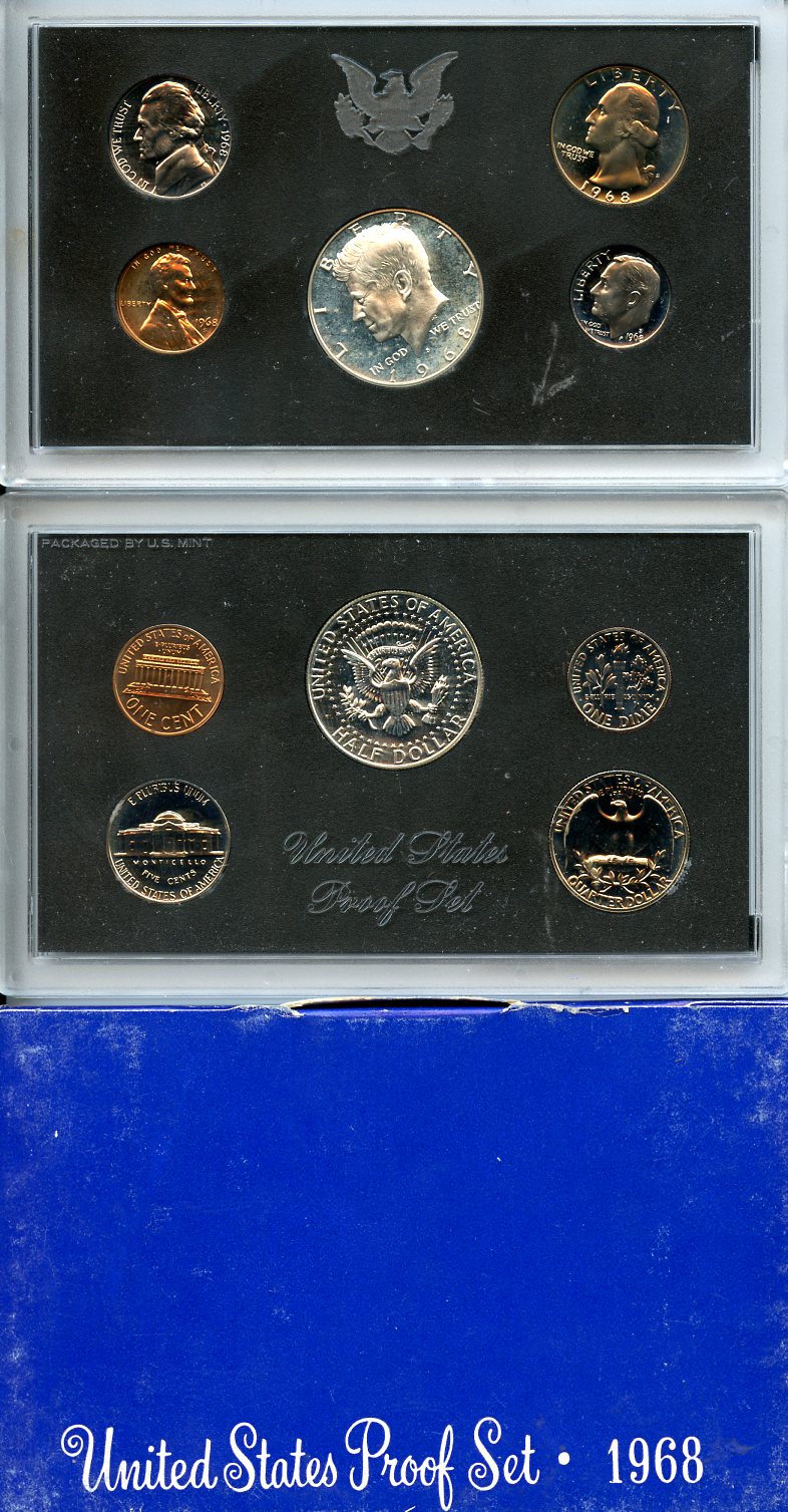 США официальный набор из 5 монет 1968 S, Джон Кеннеди KM PS 126 серебро  PROOF  8-2-01-40