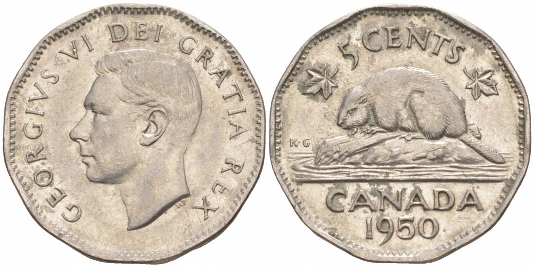Канада 5 центов 1950 бобр, Георг VI (1937-1952) KM 42 никель 73-1342