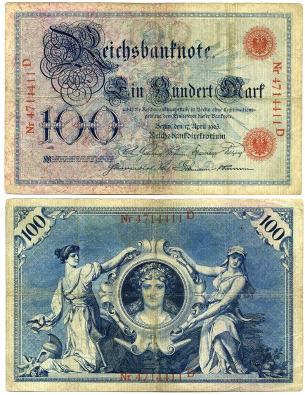Германия 100 марок 1903 серия D Pick 22 a, Розенберг 20  бумага   8619-35-2-1