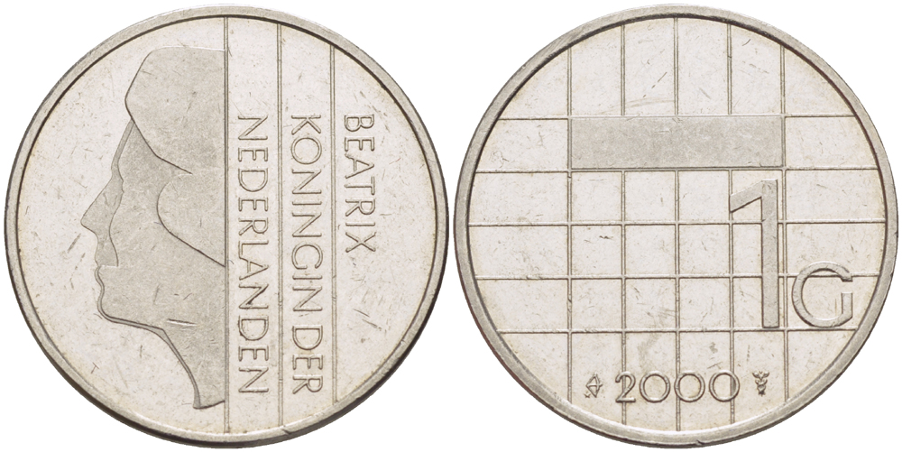 Нидерланды 1 гульден 2000 Беатрикс (1980-2013) KM 205 никель 86-1156