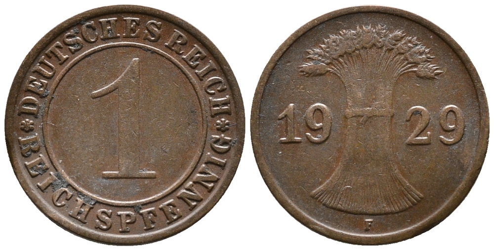 ГЕРМАНИЯ 1 РЕЙХСПФЕННИГ 1929 F KM 37, J. 313 бронза 39-1011