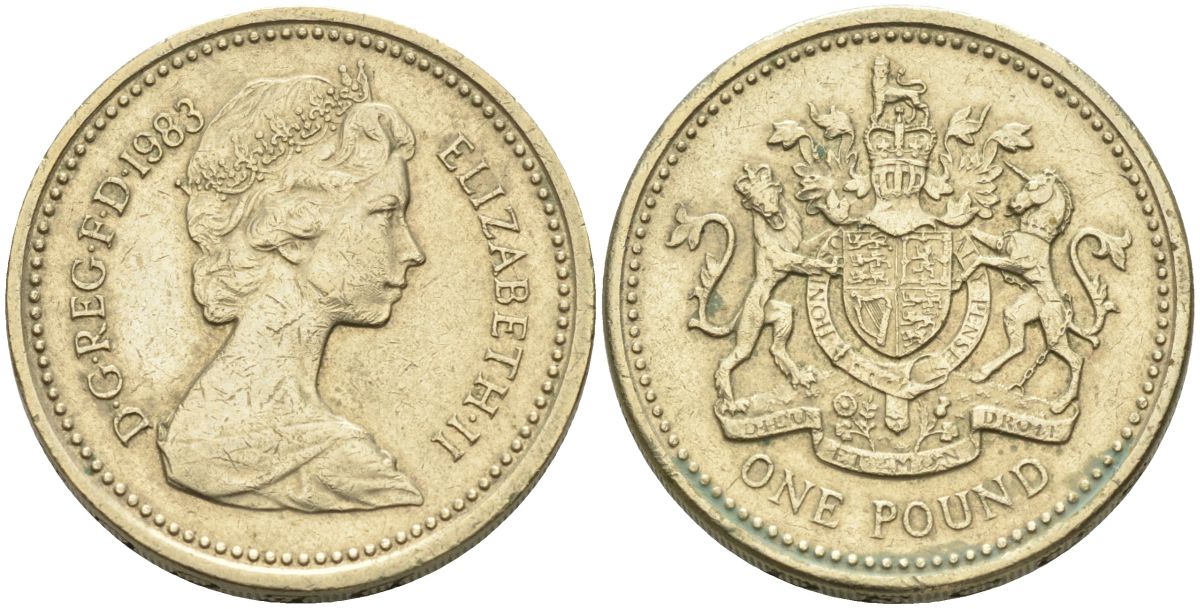 Великобритания 1 фунт 1983 Елизавета II (1952-2022) KM 933, Spink 4221 никель латунь 4116-852