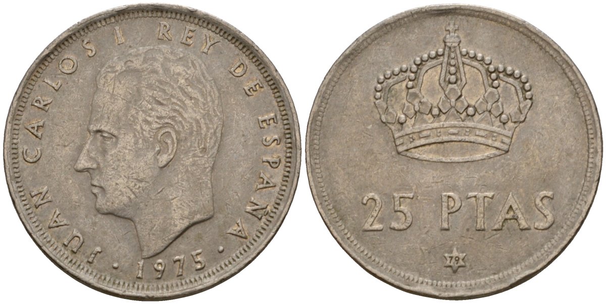 Испания 25 песет 1975 (79) Хуан Карлос I (1975-2014) KM 808 медно-никель 98-1223