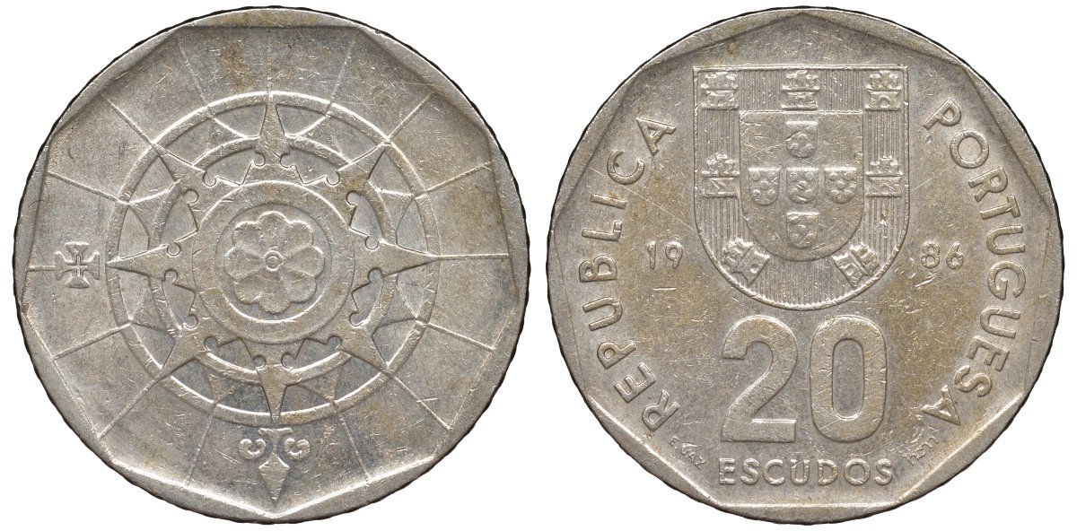 Португалия 20 эскудо 1986 INCM KM 634.1 медно-никель 51-1753