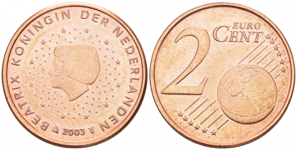 Нидерланды 2 евроцента 2003 Беатрикс (1980-2013) KM 235 сталь плакированная медью UNC 3457-1124