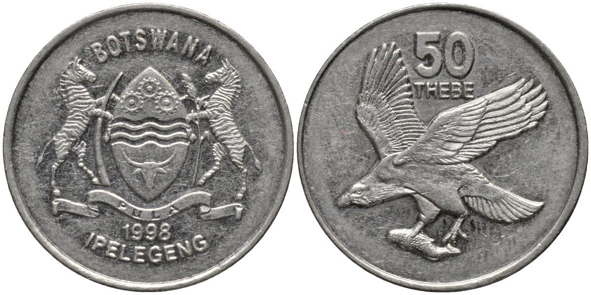 Ботсвана 50 тхебе 1998 орёл рыбак KM 29 никелированная сталь 4579-755