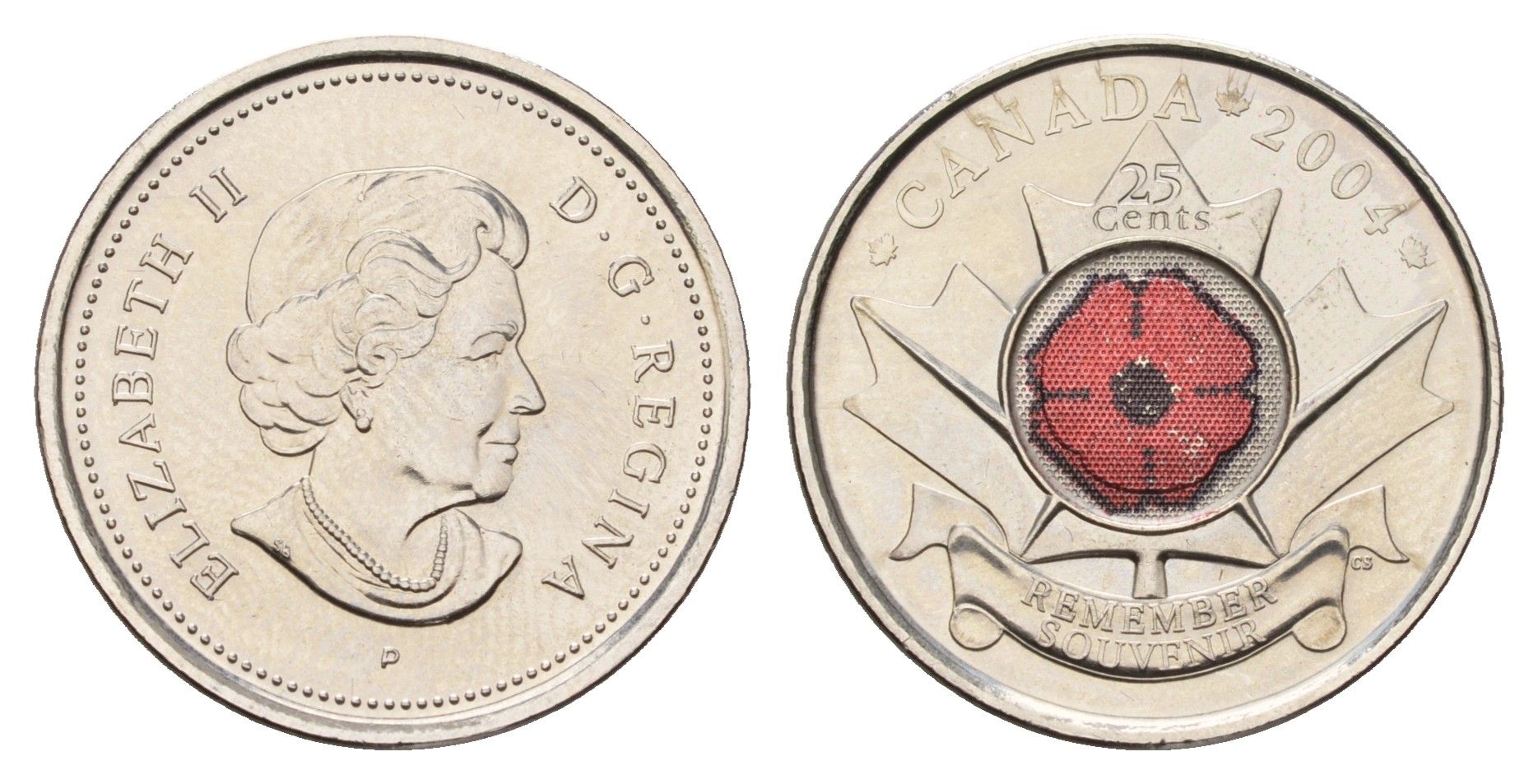Канада 25 центов 2004 День памяти, Цветное покрытие KM 510 сталь плакированная никелем UNC 4678-1146