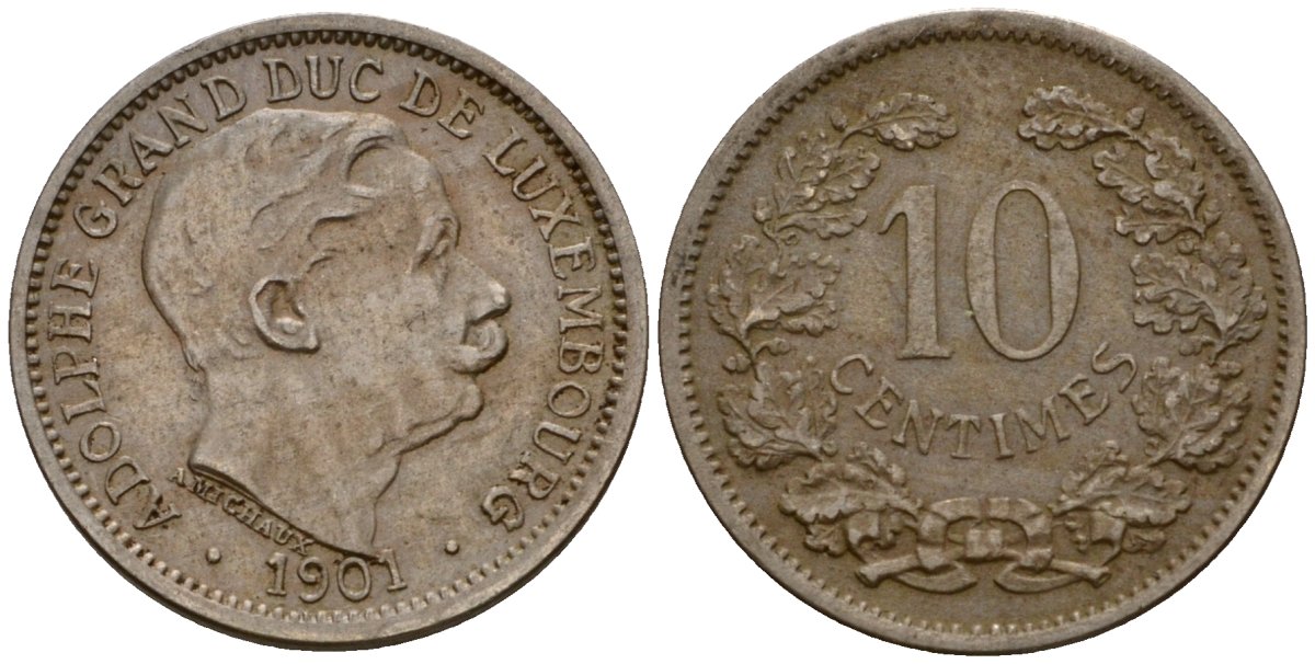 Люксембург 10 сантимов 1901 Адольф (1890-1905) KM 25 медно-никель 4602-428