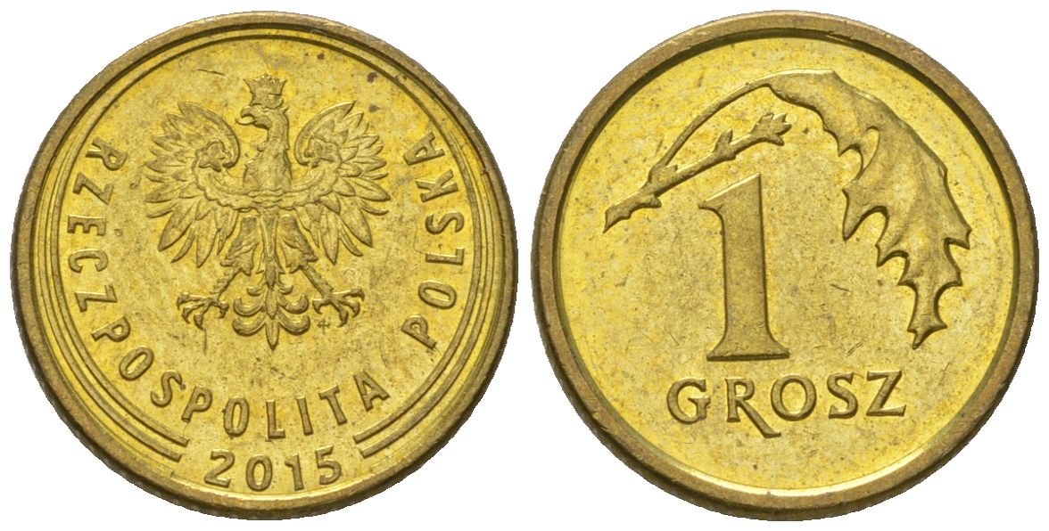 Польша 1 грош 2015 MW Y 923 сталь плакированная латунью UNC 4617-1165