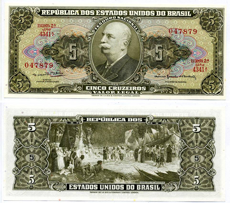 БРАЗИЛИЯ 5 КРУЗЕЙРО 1964 ПОДПИСЬ 14, СЕРИЯ 4341 Pick 176d бумага аUNC 7191-29-3-1