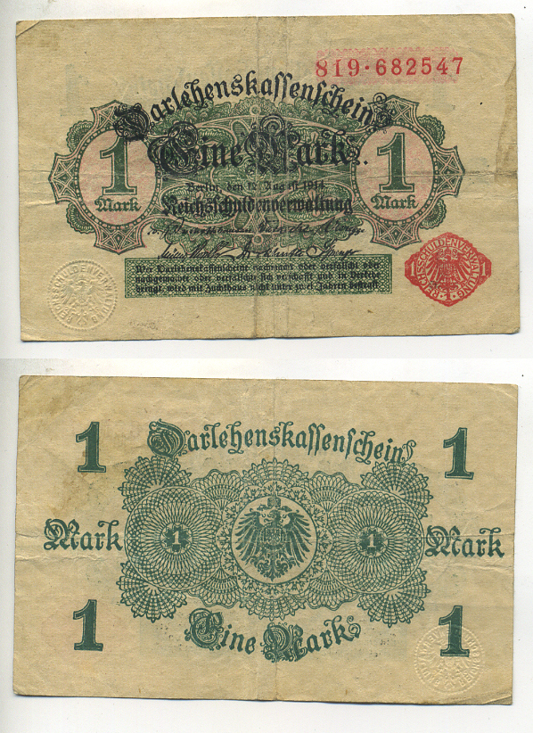 Германия 1 марка 1914 красная серия, выпуск 1917 Pick 51, Розенберг 51с бумага 7222-13-1