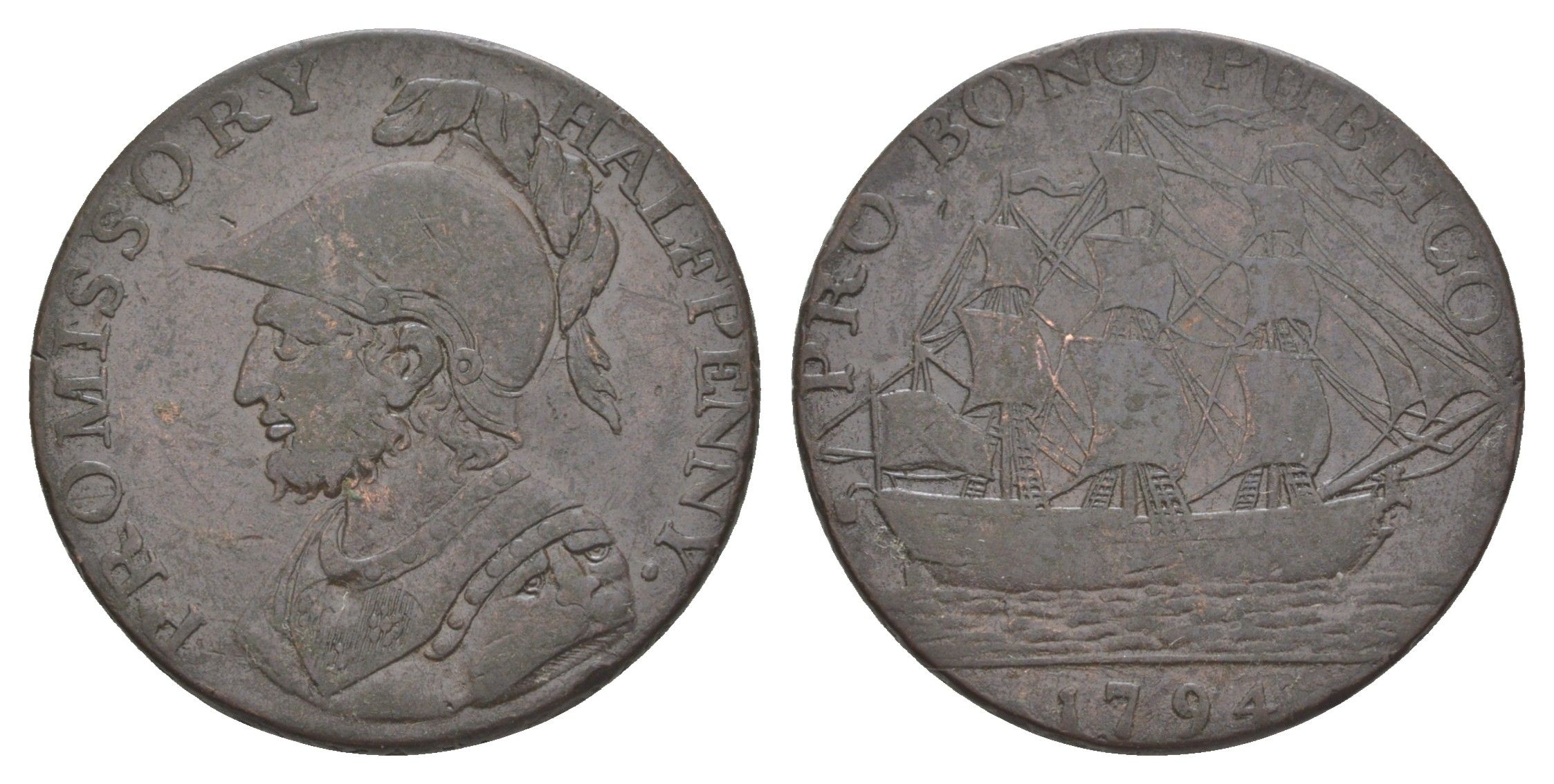 Великобритания, Хэмпшир, Портсея 1/2 пенни 1794 токен, гурт - PAYABLE AT I. IORDANS DRAPER GOSPORT X X X Dalton & Hamer 40 медь 1526-745