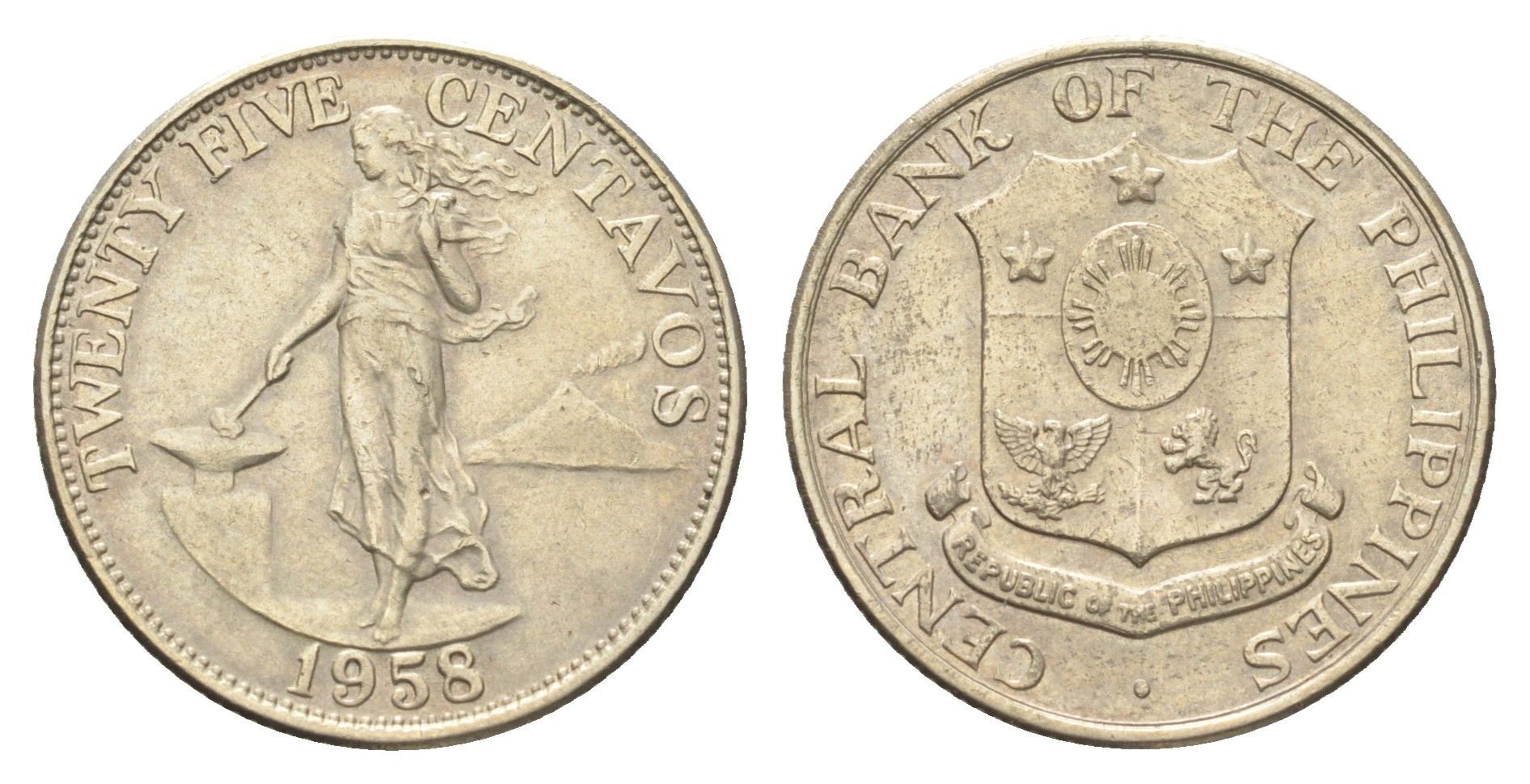 Филиппины 25 сентаво 1958 KM 189 медь цинк никель 4666-652