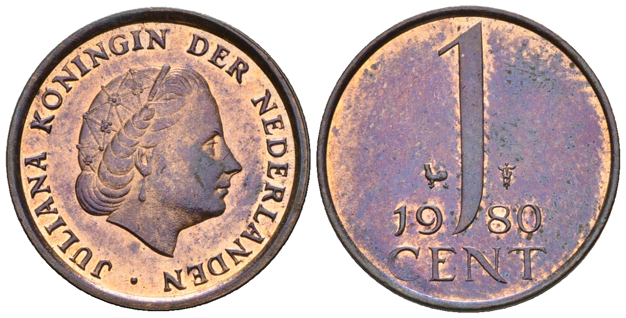 Нидерланды 1 цент 1980 Юлиана (1949-1980) KM 180 бронза UNC 220-524