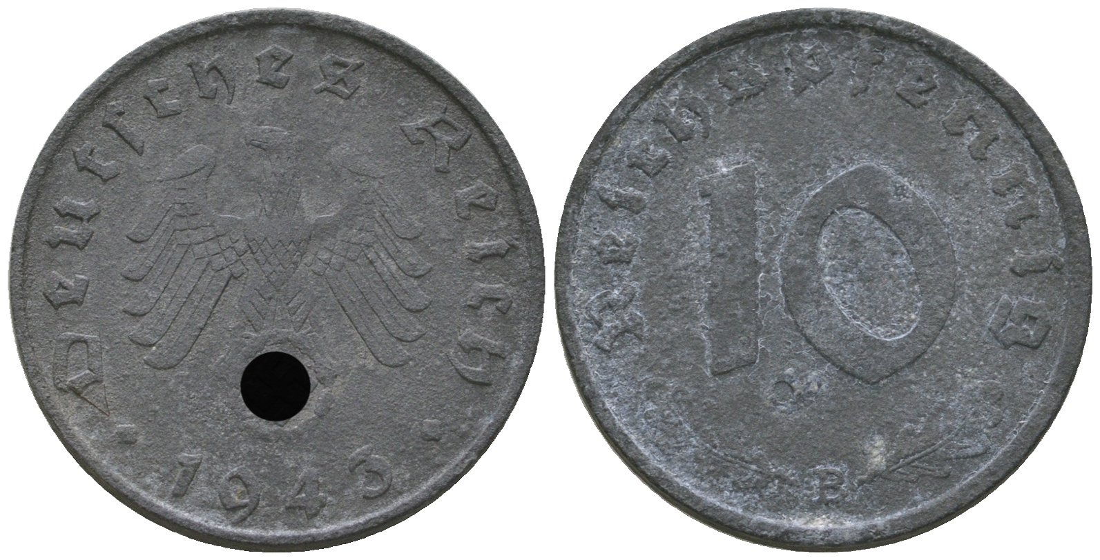 Германия 10 рейхспфеннигов 1943 B KM 101, J. 371 цинк    4589-846