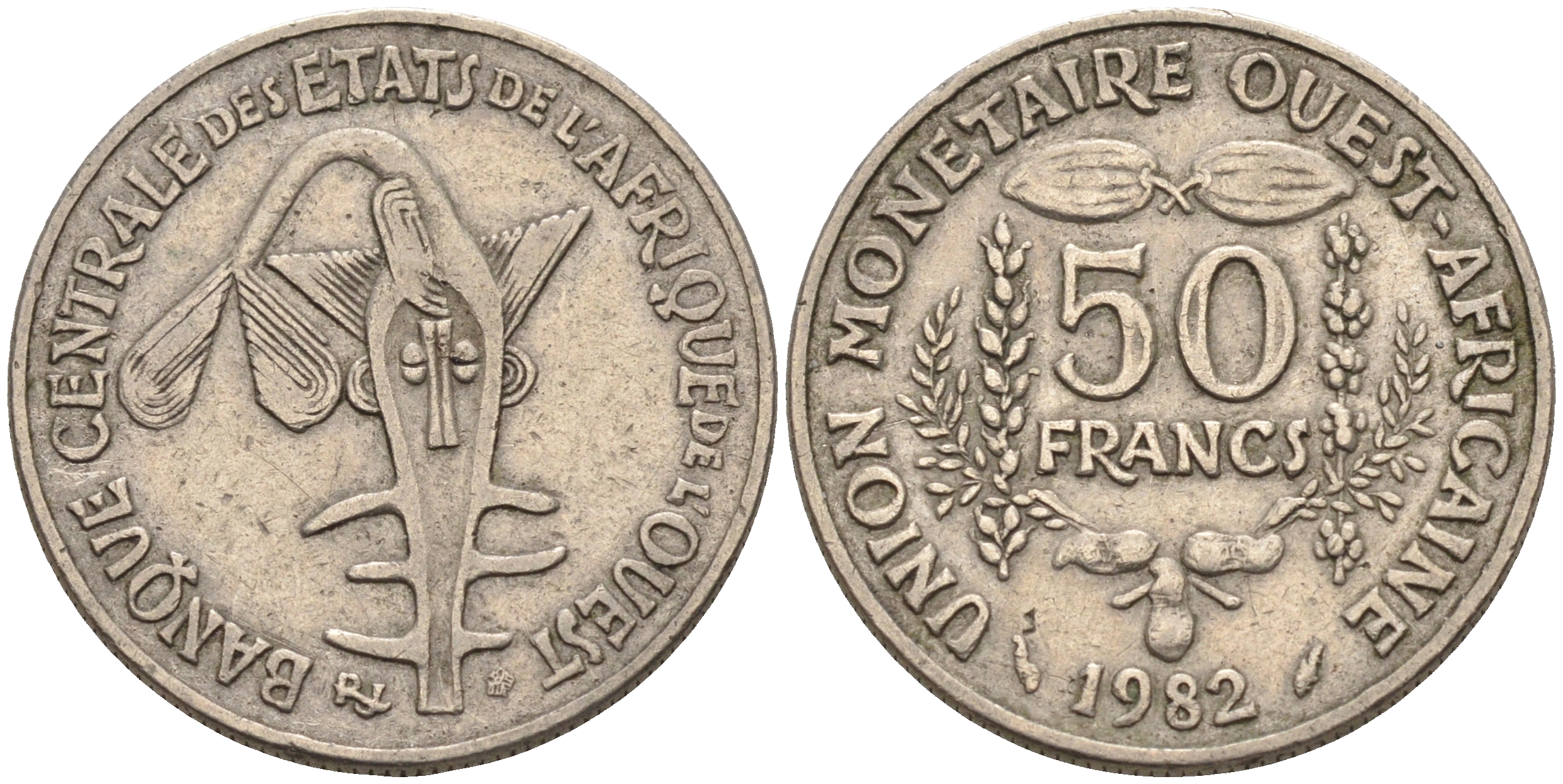 Валютное сообщество стран Западной Африки 50 франков 1982  KM 6 медно-никель    4595-732