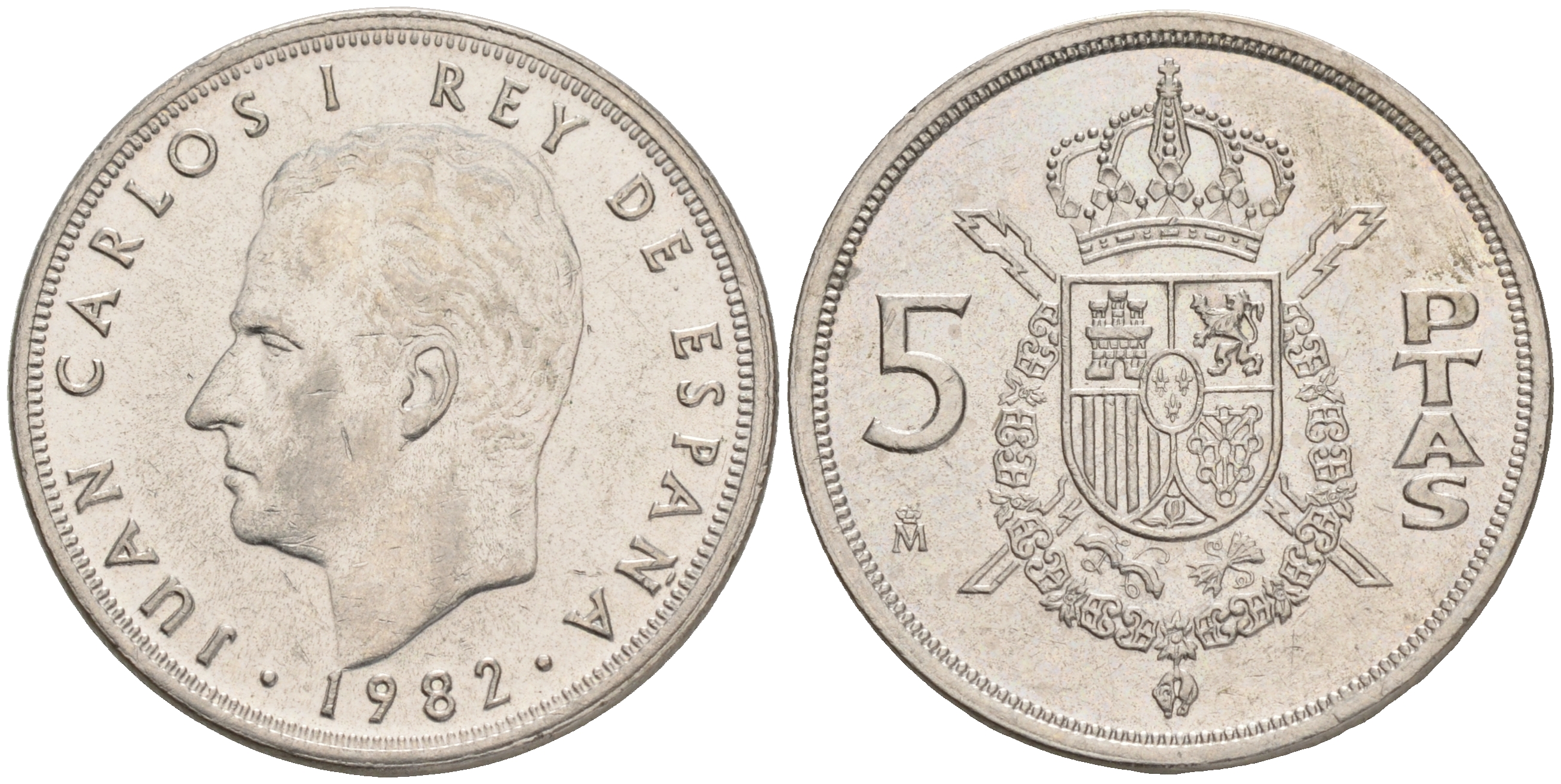 ИСПАНИЯ 5 ПЕСЕТ 1982 KM 823 медно-никель 4561-816