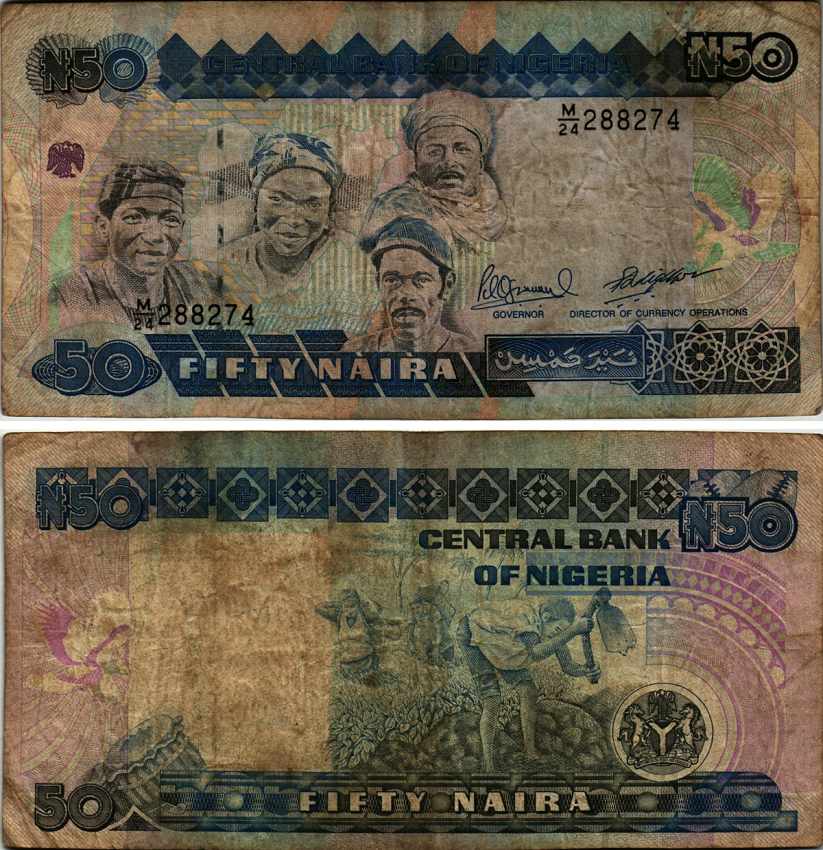 Нигерия 50 найра ND (1991-2000) жители Нигерии, подпись 10 Pick 27 c бумага 6299-62-2-2
