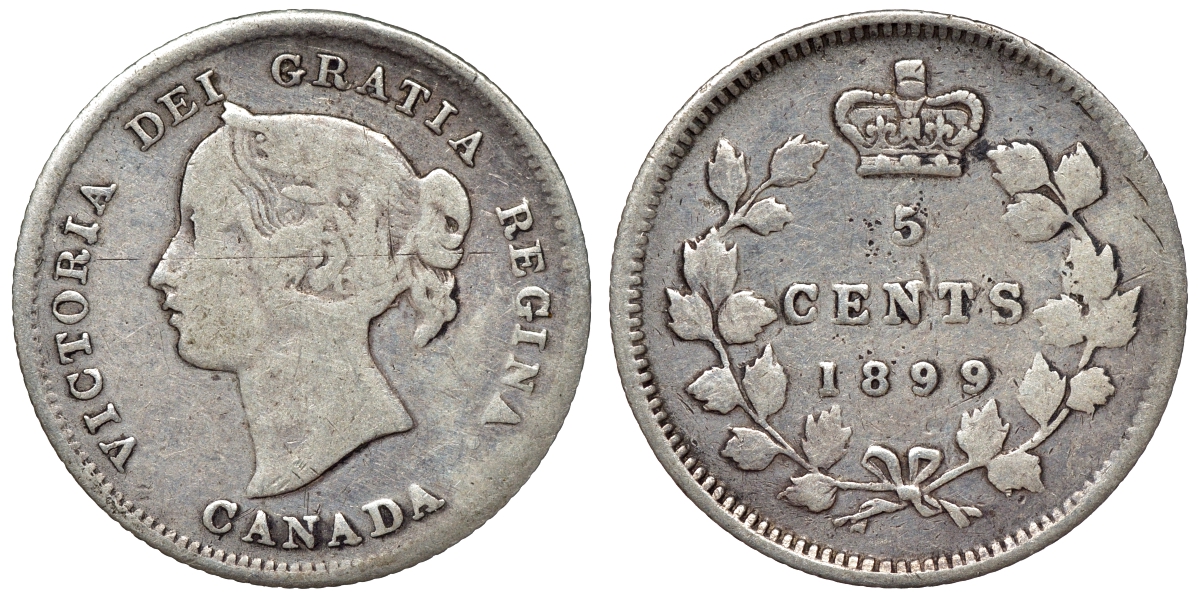 Канада 5 центов 1899 Виктория KM 2 серебро    4115-333