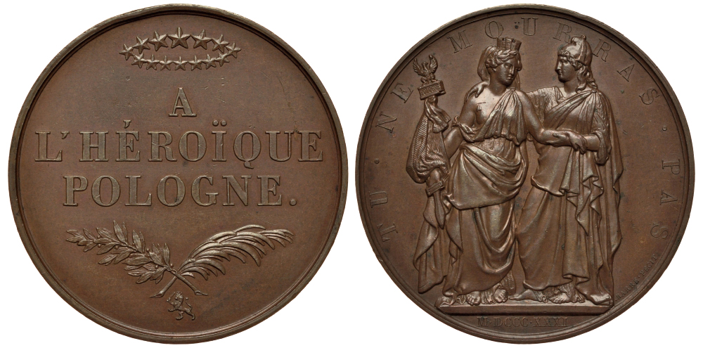 Польша медаль 1831 герои Польши, 51,25 мм, 60,35 гр H.-Cz. 3831 бронза UNC 11-077-11