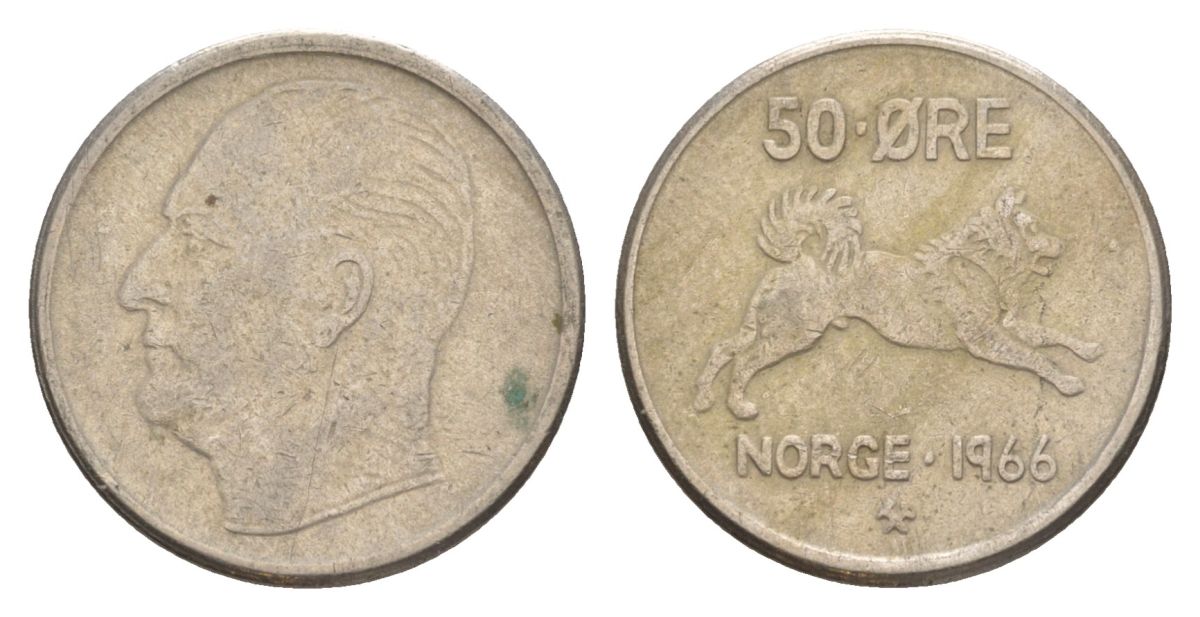 Норвегия 50 эре 1966 Улаф V (1957-1991) KM 408 медно-никель 4635-434