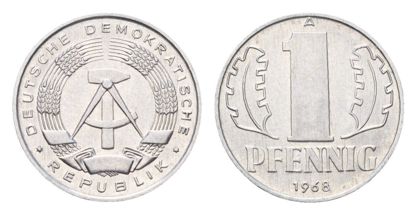 ГДР 1 пфенниг 1968 A KM 8.1 алюминий UNC 4685-1259
