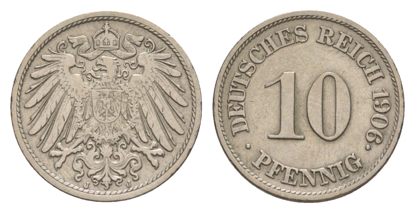 Германия 10 пфеннигов 1906 J, Вильгельм II (1888-1918) KM 12, J. 13 медно-никель 4640-267