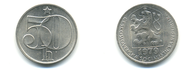 ЧЕХОСЛОВАКИЯ 50 ГЕЛЛЕРОВ 1979 СОЦИАЛИСТИЧЕСКАЯ РЕСПУБЛИКА KM 89 медно-никель 89-1832