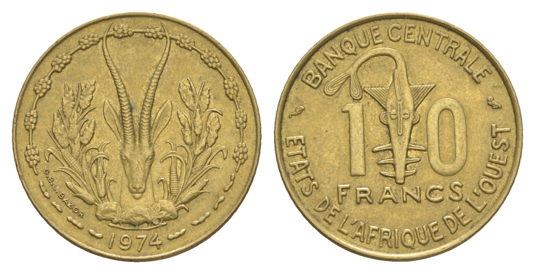 Западная Африка (BCEAO) 10 франков 1974 KM 1a медь алюминий никель aUNC 4175-1237