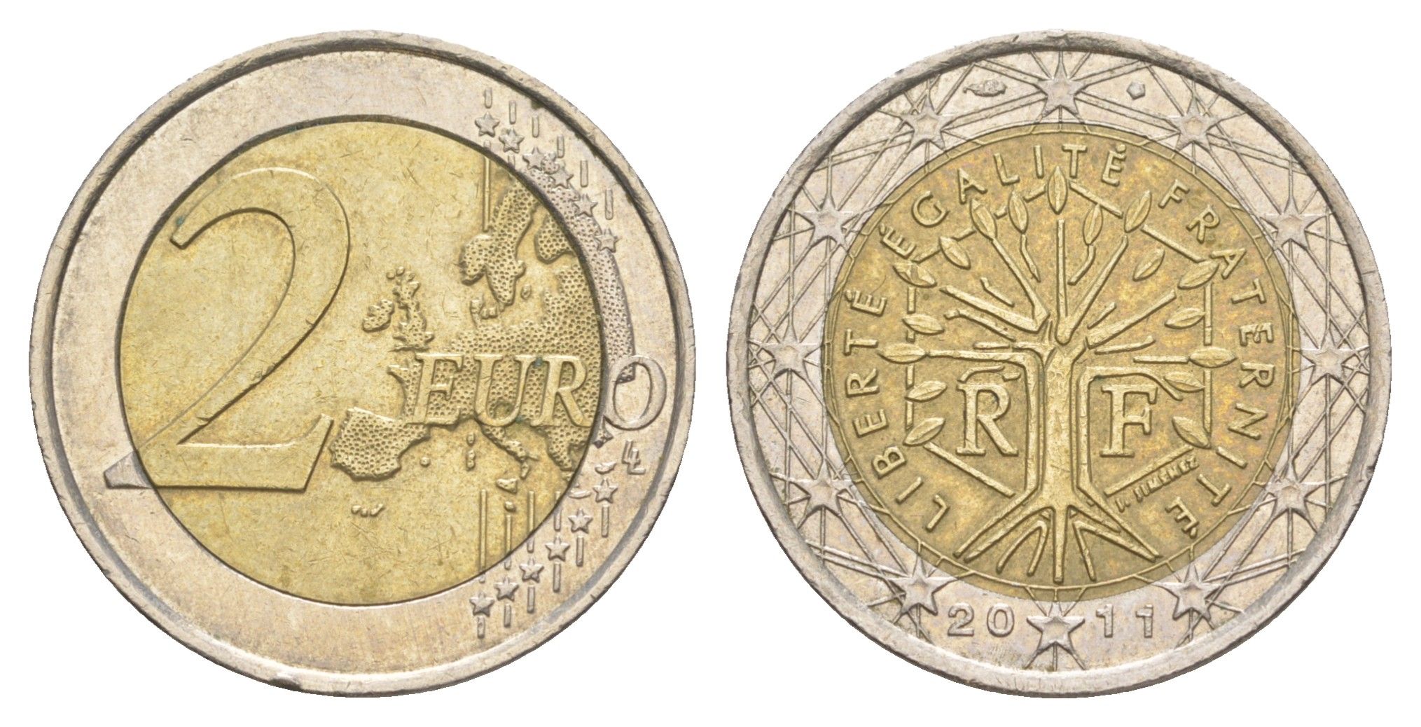 Франция 2 евро 2011 Дерево, символизирующее жизнь, непрерывность и рост KM 1414 биметалл 4629-445