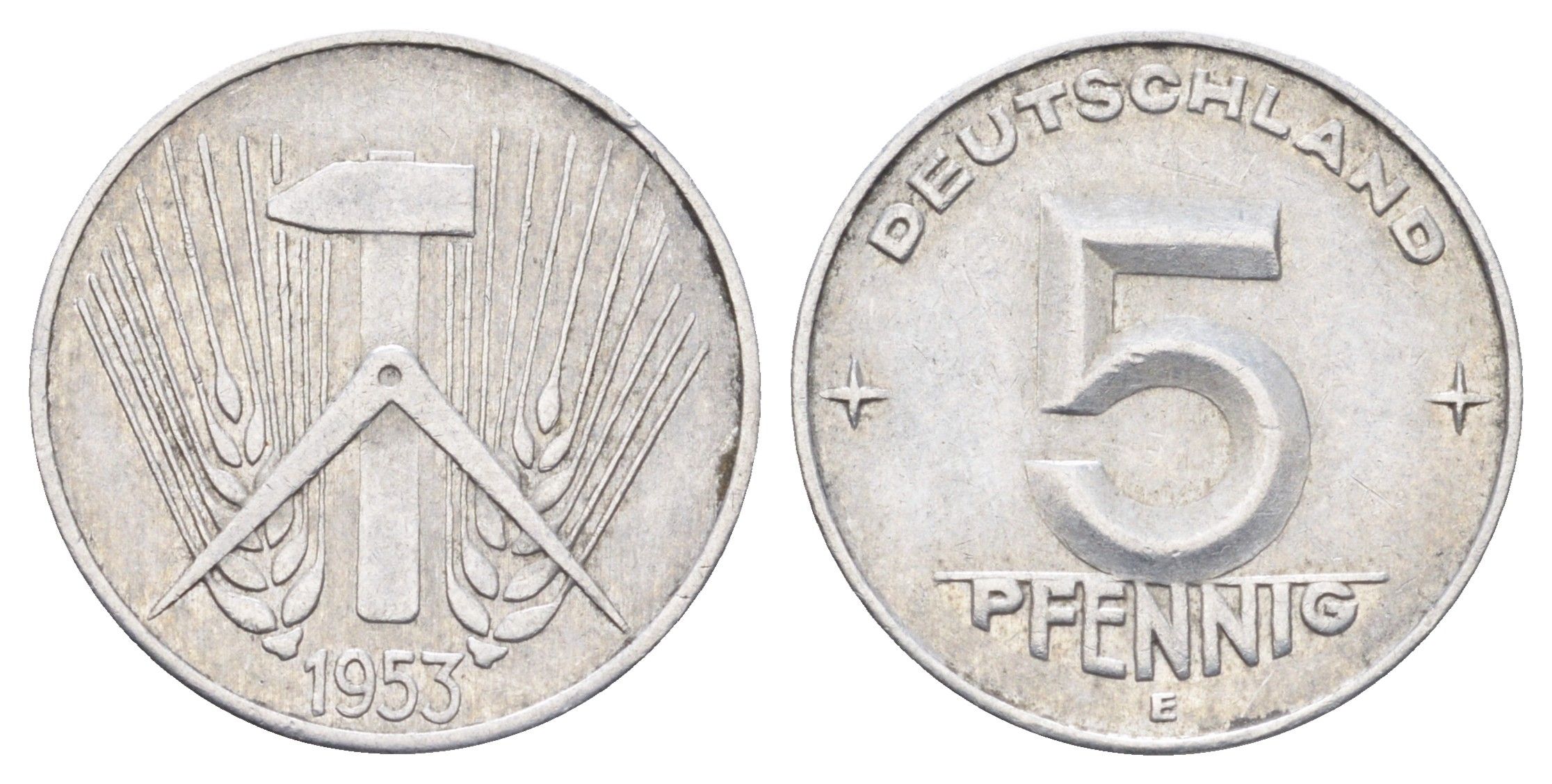 ГДР 5 пфеннигов 1953 E KM 6 алюминий 4697-615
