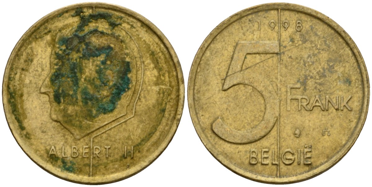 Бельгия 5 франков 1998 Belgie, Альберт II (1994-2013) KM 190 алюминиевая бронза 4601-325