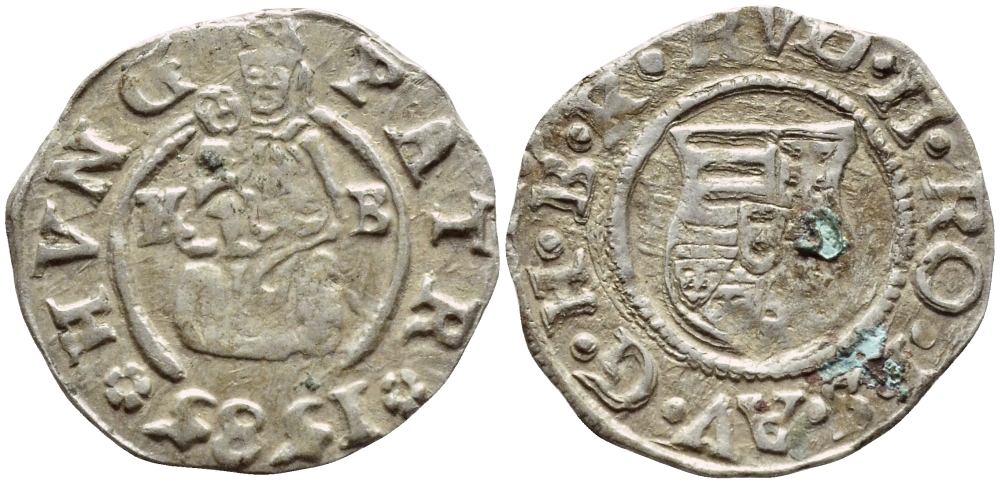 Венгрия 1 денар 1585 КВ, Рудольф II Габсбург (1576-1612), мадонна с младенцем  серебро    1530-434