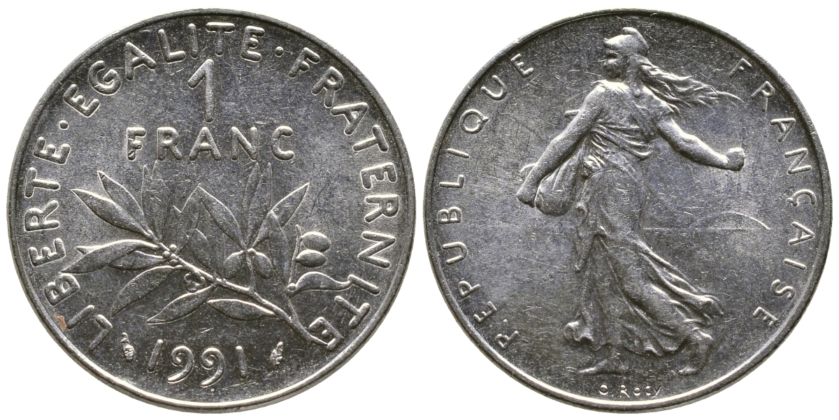 ФРАНЦИЯ 1 ФРАНК 1991 СЕЯТЕЛЬ KM 925.1 никель 93-1443