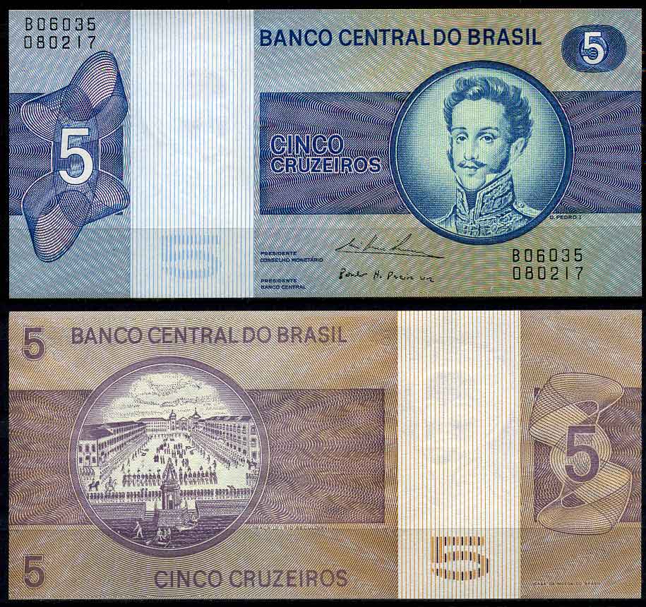 Бразилия 5 крузейро 1974 подпись 18, серия 6035, Педру I, Император Бразильской империи Pick 192 c бумага UNC (пресс)   447-17-1