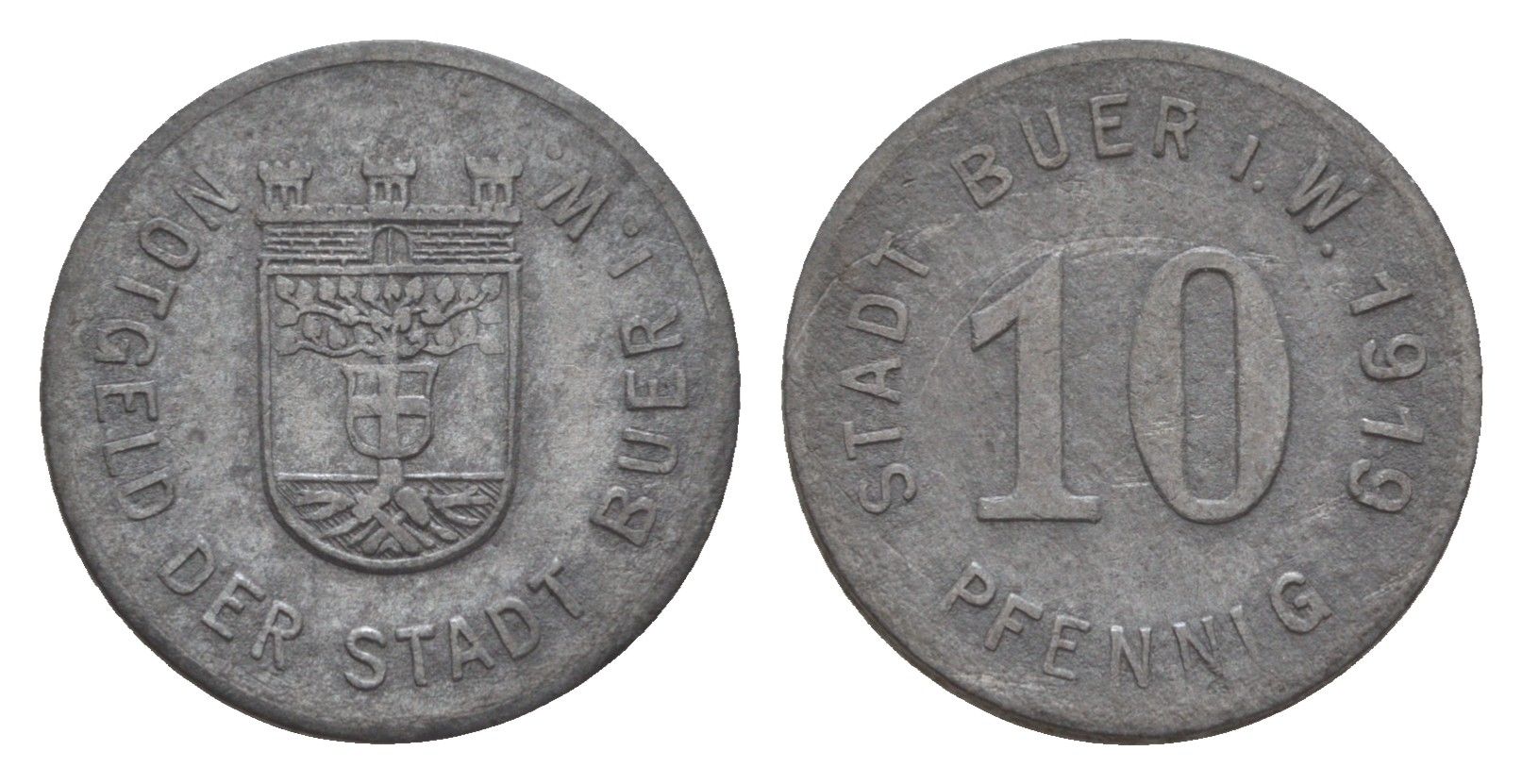 Бюр в Вестфалии 10 пфеннигов 1919 Funck 64.3, Men05 3970.3, Men18 5029.3 цинк 4659-335