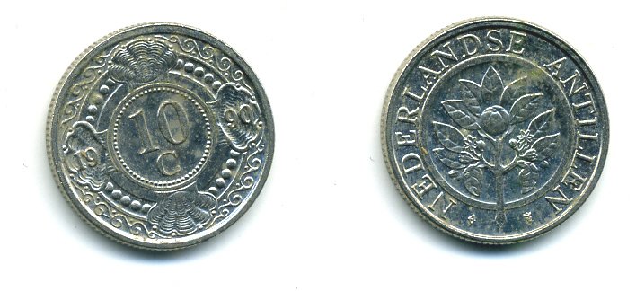 Нидерландские Антилы 10 центов 1990 Беатрикс (1980-2013) KM 34 никелированная сталь 46-1144