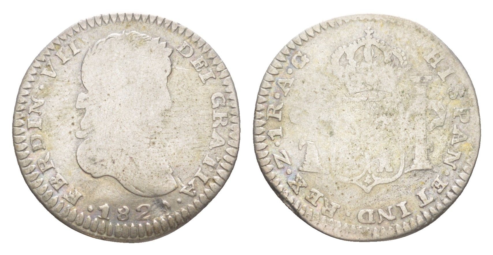 Мексика 1 реал 1820 Z RG, Фердинанд VII (1813-183) KM 83 серебро 603-715