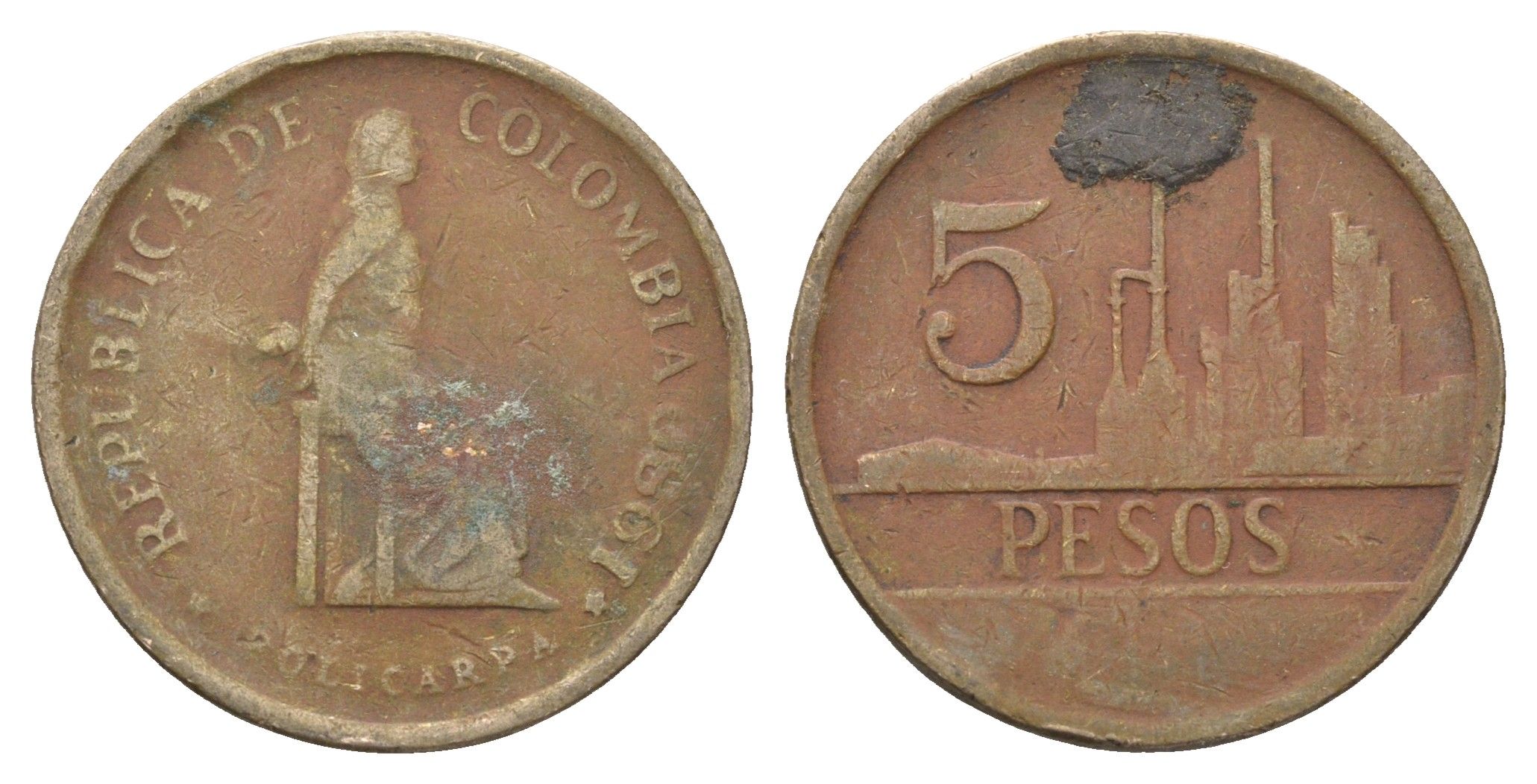 Колумбия 5 песо 1980 KM 268 бронза 4663-442