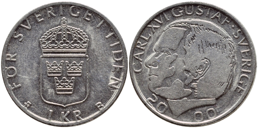 Швеция 1 крона 2000 Карл XVI Густав (1973- ) KM 852а медно-никель 4379-1117