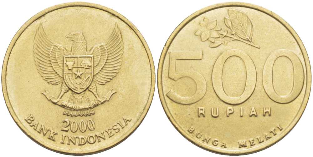 ИНДОНЕЗИЯ 500 РУПИЙ 2000 KM 59 алюминиевая бронза 213-647