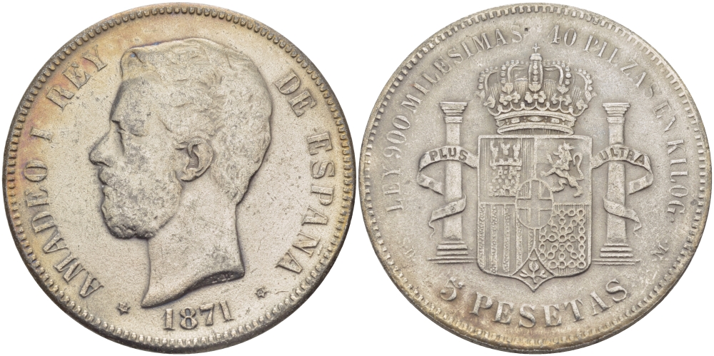 ИСПАНИЯ 5 ПЕСЕТ 1871 КОПИЯ ВЕС 20 ГР. белый металл 4537-1021