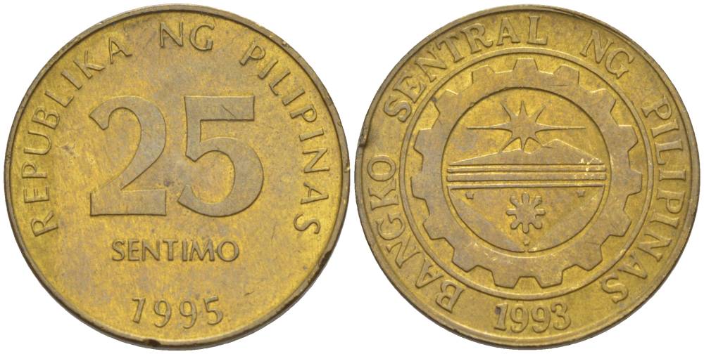 ФИЛИППИНЫ 25 СЕНТИМО 1995 KM 271 латунь 4544-535