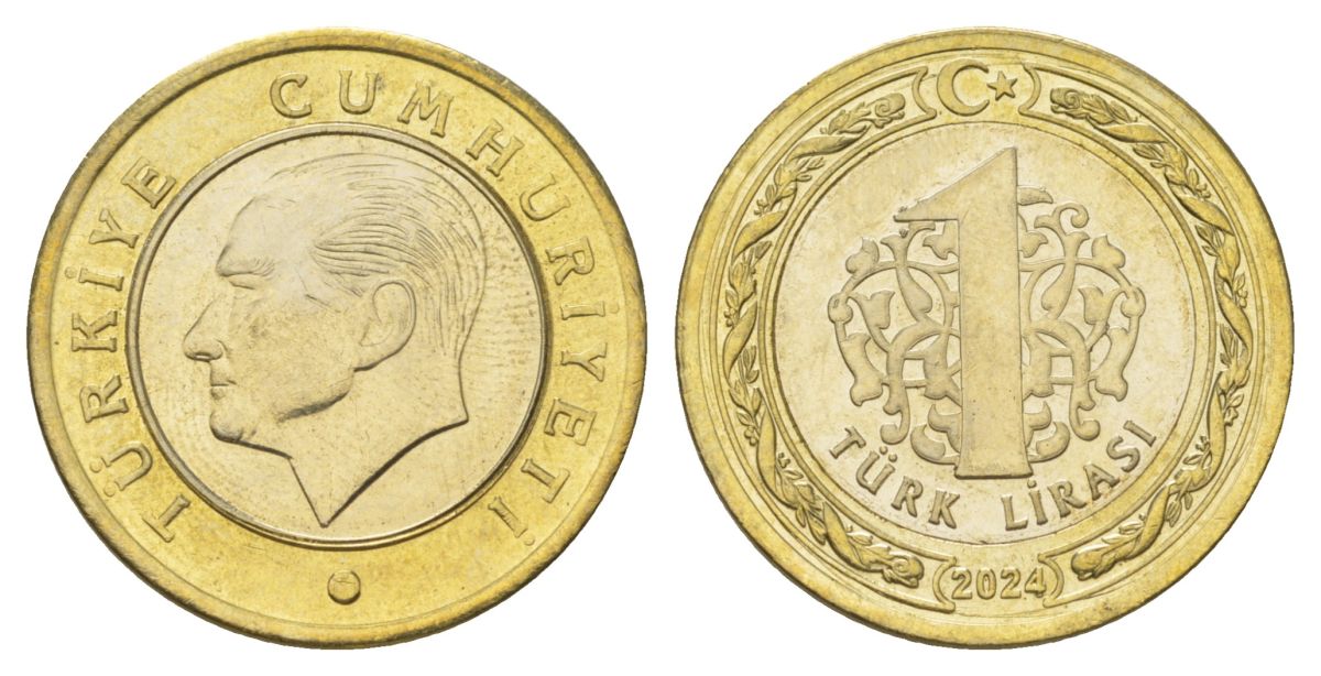 Турция 1 лира 2024 Кемаль Ататюрк KM?1575 биметалл UNC 4390-535
