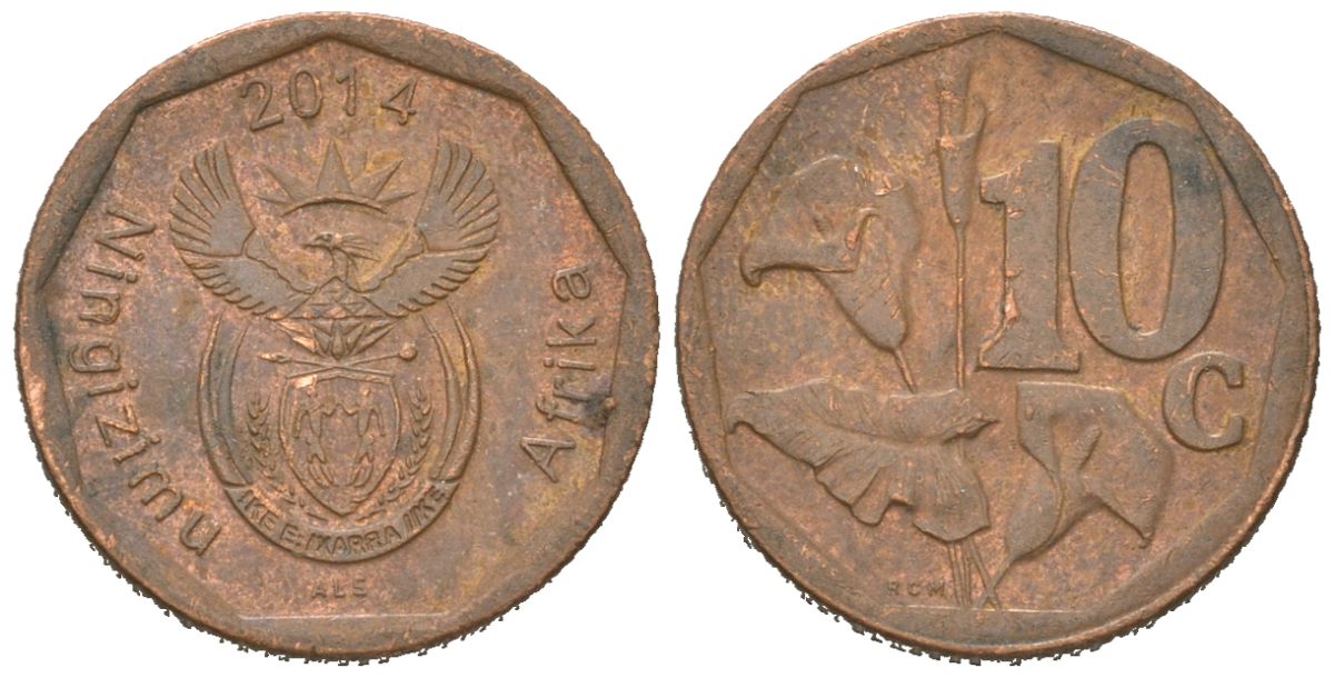 ЮАР 10 центов 2014 KM сталь плакированная медью 4618-155