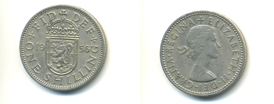 Великобритания 1 шиллинг 1956 Елизавета II (1952-2022), Шотландский герб KM 905, Spink 4148 медно-никель 59-824
