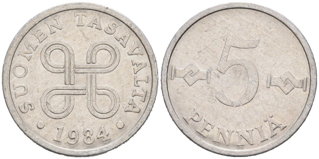 ФИНЛЯНДИЯ 5 ПЕННИ 1984 KM 45а алюминий 192-1228