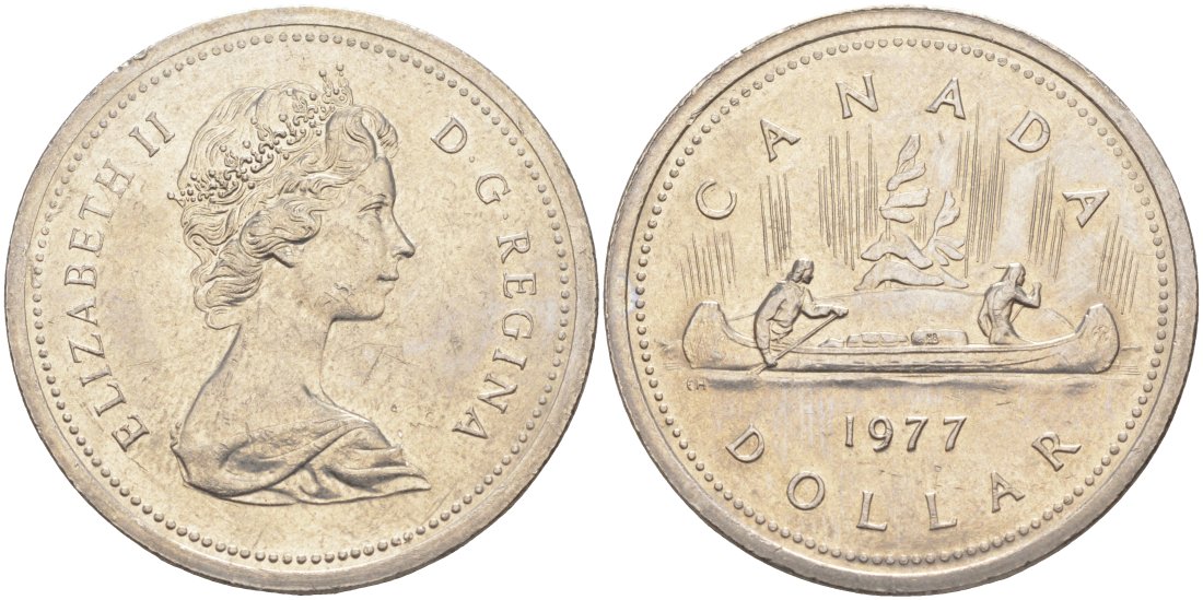 Канада 1 доллар 1977 Елизавета II (1952-2022), каноэ KM 117 никель aUNC 63-543