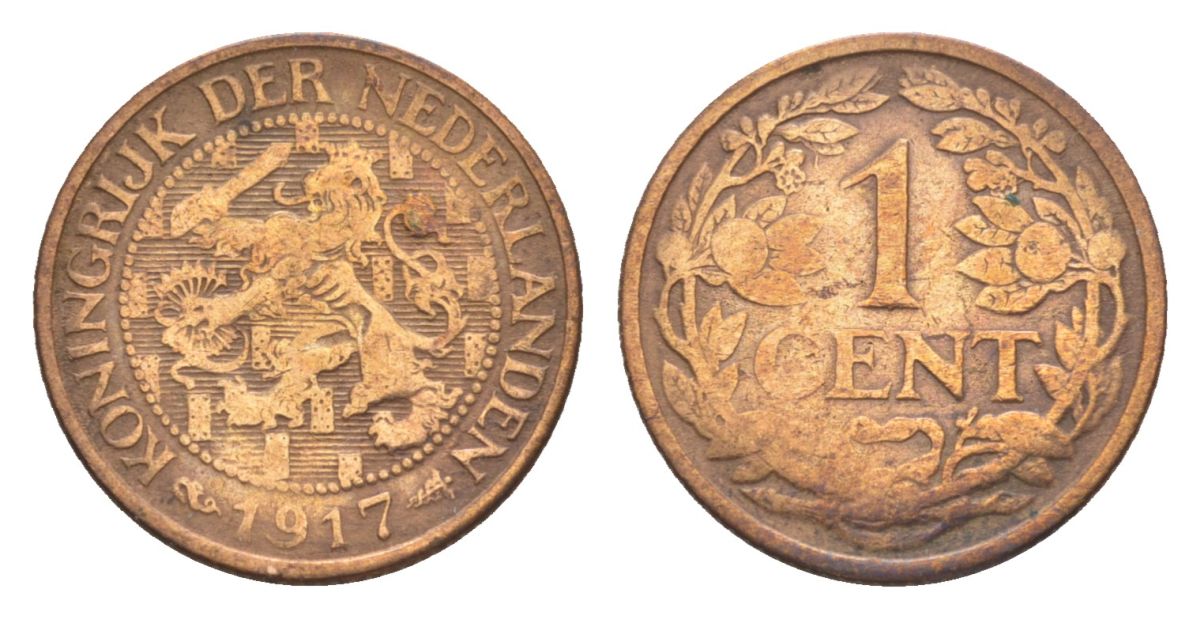 Нидерланды 1 цент 1917 Вильгельмина (1890-1948) KM 152 бронза 75-433