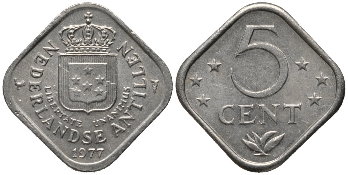 Нидерландские Антилы 5 центов 1977 Юлиана (1948-1980) KM 13 медно-никель 4576-1244